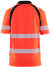 Orange och svart kortärmad tröja med reflekterande ränder och text "BLÅKLÄDER" på ryggen.