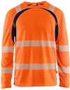 Orange och marinblå långärmad tröja med reflexband på ärmar och kropp.