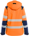 Orange arbetsjacka med reflexband och mörkblå detaljer, sett bakifrån.