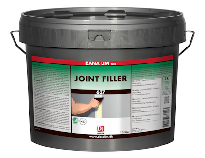 En plastbehållare med texten "JOINT FILLER 637" och "DANA LIM" på etiketten.