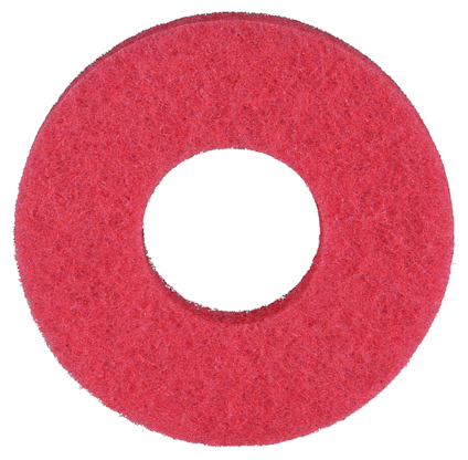 Röd rondell med en cirkulär öppning i mitten, tillverkad av fibermaterial.