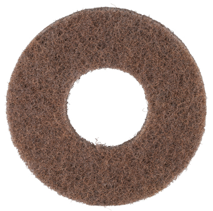 Brun, cirkulär golvrondell med fiberrik yta och centralt hål.