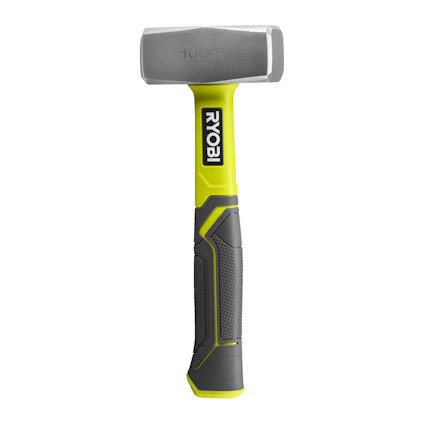 Mejselhammare med grå och grön handtag, text "RYOBI" på handtaget och "1000 g" på hammaren.