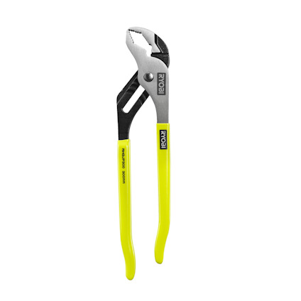 Polygrip-tång med justerbart käftgrepp, svarta och gröna handtag samt RYOBI-logga på handtaget.