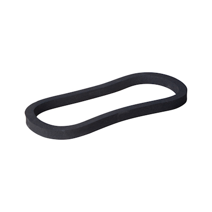 Svart, oval gummipackning med platt profil.