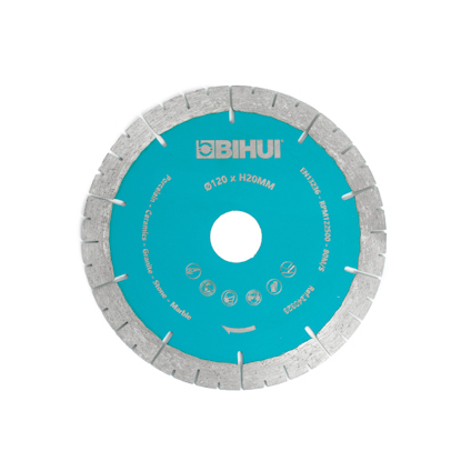 Turkos diamantklinga med segmenterade kanter och texten "BIHUI" samt "Ø120 x H20MM".