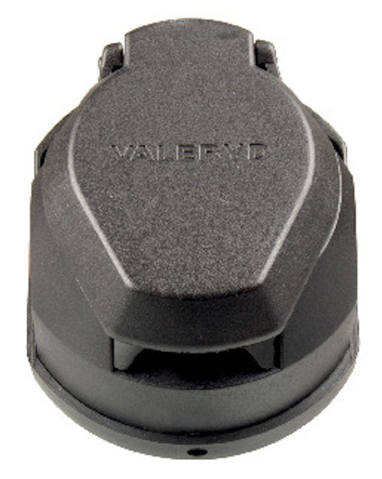 Svart plaststickdosa med texten "VALERYD" på det övre locket.