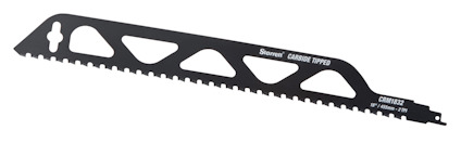 Svart tigersågblad med triangulära urtag och texten "CARBIDE TIPPED" samt "CRMT452" i vitt.