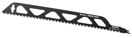 Svart tigersågblad med texten "Sorman", "CARBIDE TIPPED" och "CRHEZSB".