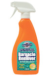 Orange sprayflaska med etikett "Barnacle Remover" och text på engelska.