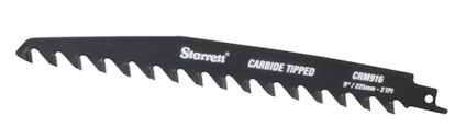 Tigersågblad med karbidtänder, svart med texten "Starrett CARBIDE TIPPED CRM916".