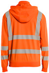 Orange jacka med reflexband över ärmar, axlar och rygg.