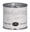 Burk med texten "linoljefärg", "VIT TITAN-ZINK" och "NCS 0402-Y07R".