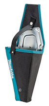 Svart och turkost hölster med Makita-logotyp, designad för att rymma verktyg.