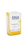 Vit och gul påse med texten "Finja Färgat Murbruk B" och viktangivelsen "25 kg".