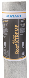 Grå rulle diffusionsöppet underlagstak med text Mataki Halotex Roof Xtreme på etiketten.