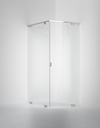 Duschhörn av glas med metallbeslag och transparent dörr i minimalistisk design.