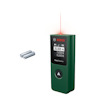 Laseravståndsmätare från Bosch med digital display. Visar "20.000 m" och "7.020 m". Inkluderar två batterier.