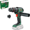 Borrmaskin Bosch AdvancedDrill 18V med svart handtag och rött reglage, bredvid originalförpackning och extra tillbehör.
