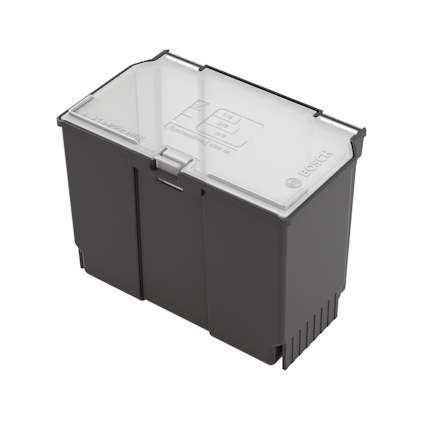 Grå förvaringslåda med transparent lock och märkningen "ISOBAG BAC" på sidan.