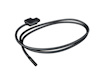 Flexibel, svart, cylindrisk kabel med ett svart blockformat hölje i ena änden.
