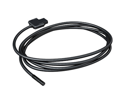 Flexibel svart inspektionskamera med lång kabel och rektangulär anslutning.