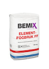 Vit förpackning med texten "BEMIX ELEMENT-FOGBRUK FF 25 KG" i svart, rött och blått.