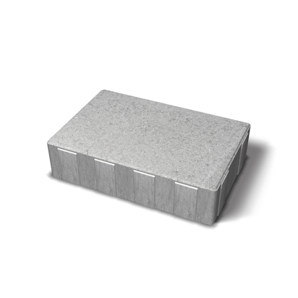 Rektangulär betongsten i grå nyans, placerad på vit bakgrund.