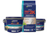 Bostik Pro Seal 2K-produkter, blå och orange förpackningar med lock, används för tätning och vattentätning.