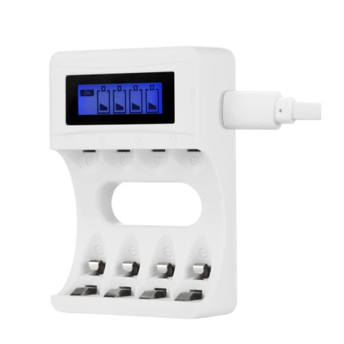 USB BATTERILADDARE DELTACO 4xAA/AAA NI-MH/NI-CD VIT - DELTACO – Ett nordiskt teknikvarumärke