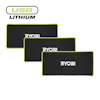 Tre svarta mopdynor med gul kant och texten "RYOBI". Texten "USB LITHIUM" syns i övre vänstra hörnet.
