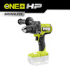 18V Ryobi One+ borro med handtag och borstlös motor, svart och grön design, text "BRUSHLESS".