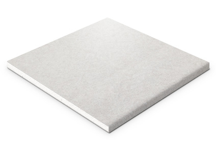 En vit gipsskiva med slät yta och raka kanter, placerad mot en vit bakgrund.