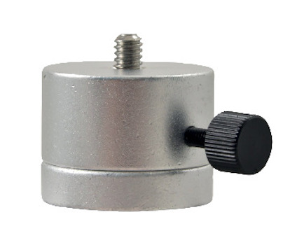Cylindrisk metalladapter med gänga på toppen och en justeringsskruv på sidan.