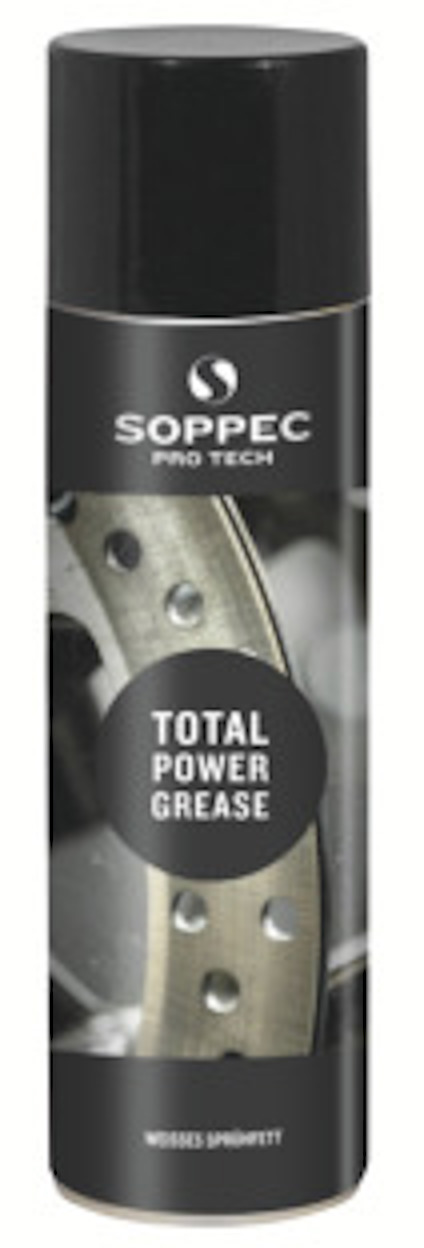 Sprayburk med etikett "Soppec Pro Tech Total Power Grease".