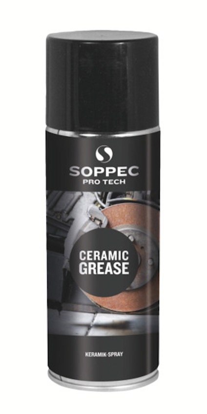 Sprejburk med svart lock och etikett som visar texten "Soppec Pro Tech Ceramic Grease".