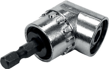 Metallisk vinkeladapter med sexkantsbitsfäste.