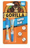 Förpackning med två tuber Gorilla Super Glue, märkta "Impact Tough".