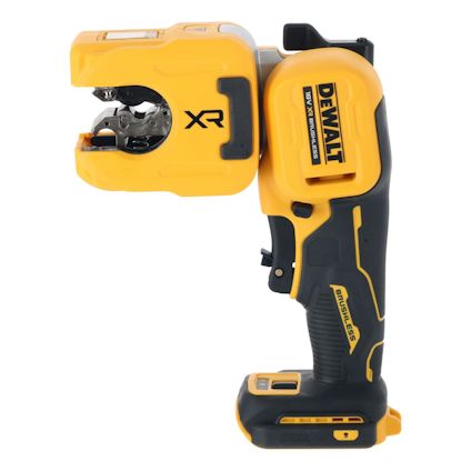 Gul och svart Dewalt XR kopparskärare med ergonomiskt handtag och borstlös motor.