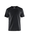 Svart t-shirt med korta ärmar och rund hals, sedd framifrån. Text "BLÅKLÄDER" synlig på insidan av kragen.