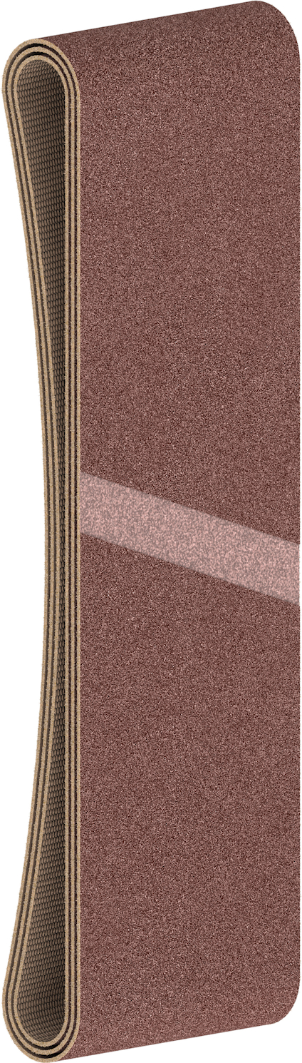 Rödbrun sandpapperrem med slät yta, böjd i en slinga.