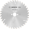 Cirkelsågblad från Bosch, med texten "PRO Wood" och tekniska specifikationer.