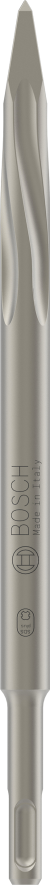 Mejsel i metall med smal spets och avlångt skaft. Texten "BOSCH" syns på skaftet.