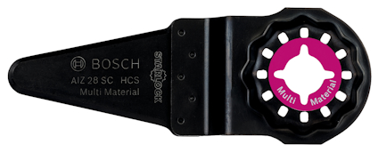 Oscillerande sågblad med text: "BOSCH AIZ 28 SC HCS Multi Material". Svart färg med fäste i mitten.