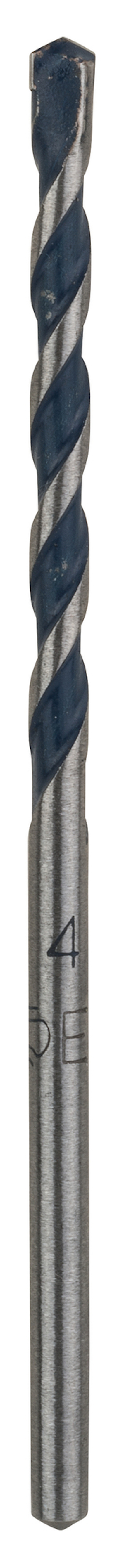 Borr med spiralformad borrkrona och metallfärgad skaft.