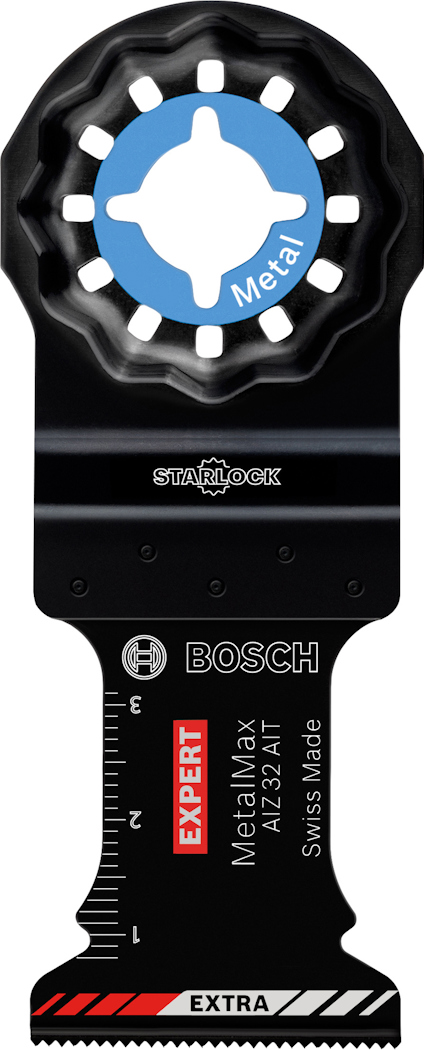 Sågblad från Bosch med texten "EXPERT MetalMax AIZ 32 AIT" och "Swiss Made", för metallskärning.