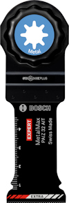 Oscillerande sågklinga med märke Bosch. Innehåller text "Metalmax PAIZ 32 AT Swiss Made".