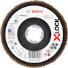 Rund slitskiva för metall, Bosch X-LOCK, 125x22,23 mm, P40. Olika säkerhetssymboler och streckkod synliga.