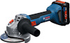 Batteridriven vinkelslip med ProCORE18V-batteri, Bosch Professional-märke, blå och svart design.