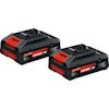 Två svarta Bosch 18V Expert batterier med röd märkning och detaljer.